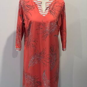 J. McLaughlin Coral Dress with Leaf Pattern